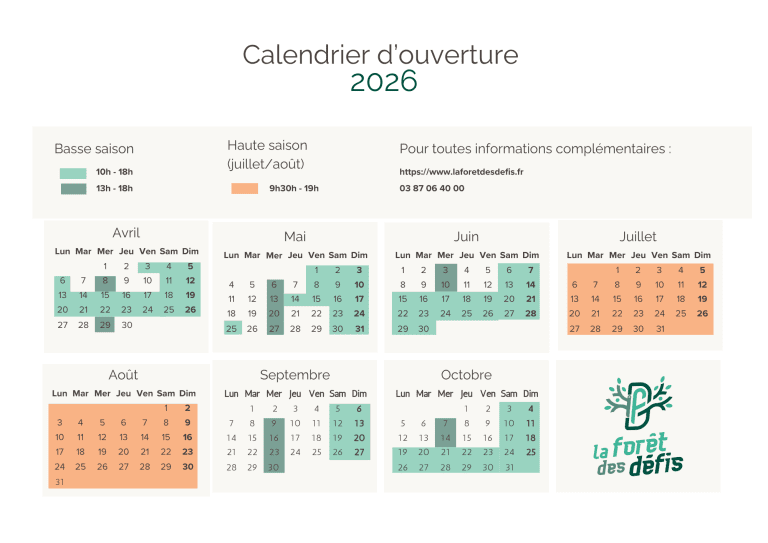 Calendrier d'ouverture 2026